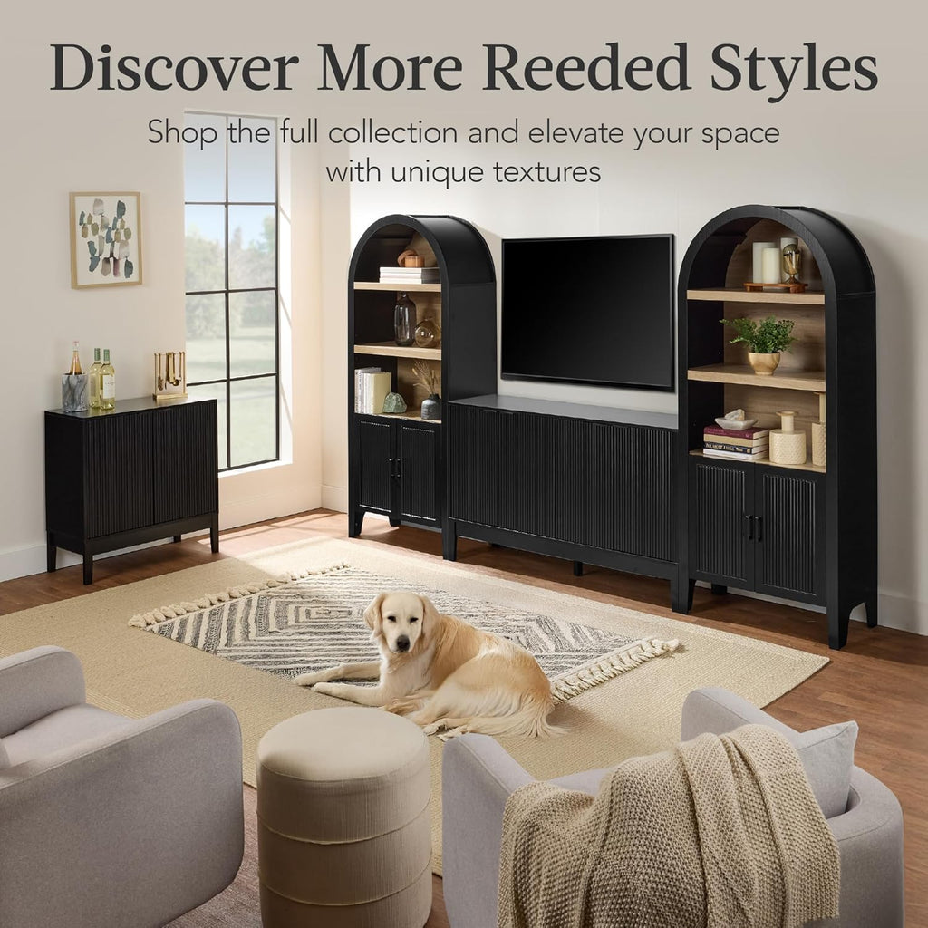 Best Choice Products 55" Modern 4-Door Sideboard Storage Cabinet, Buffet, Media Cabinet, Cupboard, Entryway Accent Table, Bookcase w/Reed Panels and Adjustable Shelves - Black