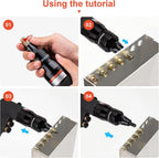 Clatoon Pneumatic Rivet Nut Gun with 10-24 & 1/4 & 5/16 & 3/8 Self-Locking Head, Adjustable Speed Air Rivet Gun, Air Rivet Nut Tool Kit with 4 Size Quick-Change, 6pcs Mandrels Included with Each Size