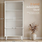 Foxemart White Fluted 51" Tall Wooden Kitchen Pantry Storage Cabinet Food Organize with Adjustable Shelves, Modern Accent Cabinet Sideboard Buffet for Dining Room, Entryway, Bathroom, Home Office