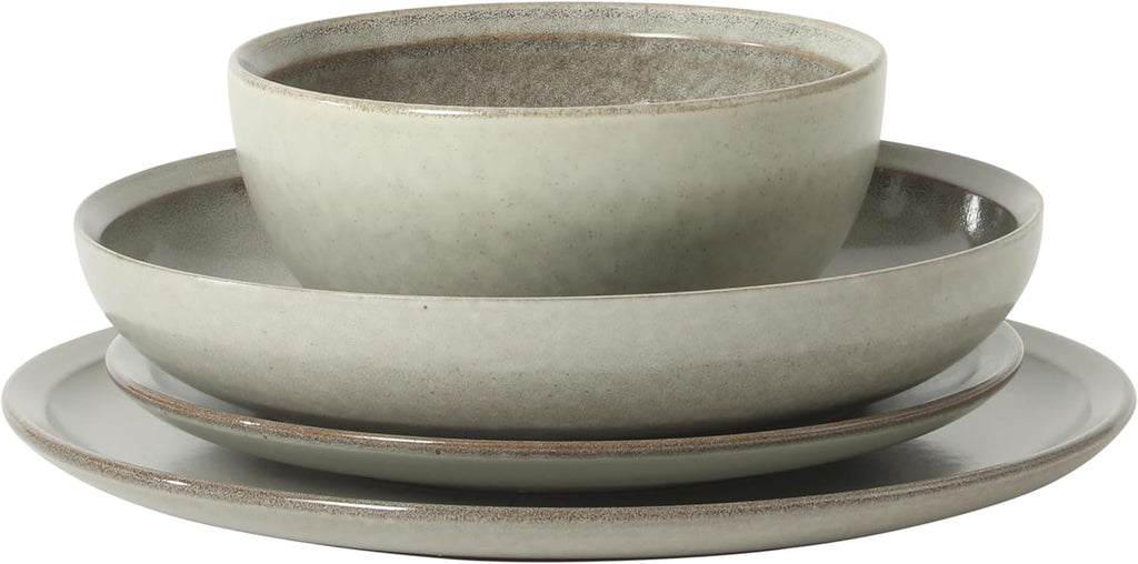 Gibson Elite Beckett Stoneware Matte Reactive Glaze 16 Piece (Service for 4) Plates and Bowls Dinnerware Set - Ash White