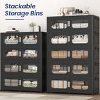 200Gal Extra Large Stackable Storage Bins with Lid & Wheels & Doors, 200QT/50GAL 4-Tiers Collapsible Closet Organizers Plastic Containers Drawers Boxes for Home Kitchen Bedroom, Black