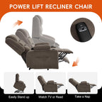 Electric Power Lift Recliner Chair Sofa with Massage and Heat for Elderly, USB and Type-C Ports, Cup Holders, Infinite Position (Brown, Regular)
