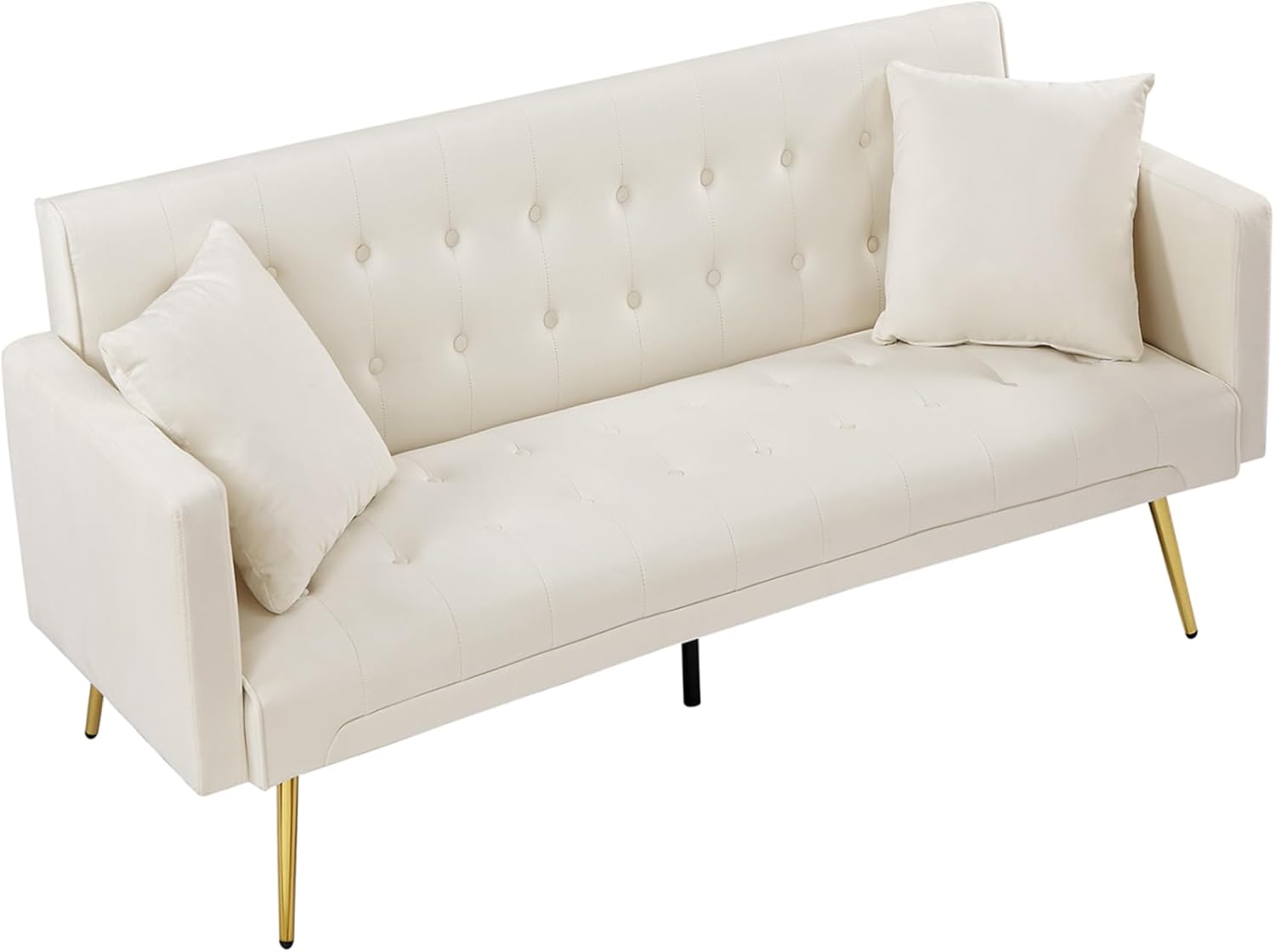 72"Modern Velvet Sofa Bed Futon,Convertible Folding Sleeper Bed Couches with 3 Adjustable Backrests,Tufted Recliner Loveseat with Golden Chrome Legs for Small Living Room Office (Beige+buttons tufted)
