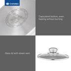 Daniks Classic 11-Piece Stainless Steel Cookware Set with Glass Lids, Includes Saucepan and Frying Pan with Lid, Tri-Ply Bases for Even Heating, Induction Compatible, Dishwasher Safe