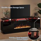PUKAMI 70" Fireplace TV Stand, LED Light Entertainment Center with 36" Electric Fireplace, 2 Tier Modern Wood Media TV Console with Highlight Storage Cabinet for Living Room, Black