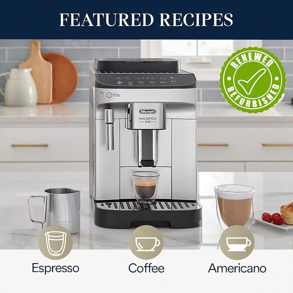De'Longhi Magnifica Evo Espresso Machine with Manual Frother, 4 Recipes, ECAM29043SB (Renewed)