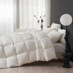 DWR Superior Luxury Feather Down Comforter King Size, Ultra-Soft Rose-Silk Cotton-Blend Fabric, High FP All Season Medium Warmth Bed Duvet Insert(106"x90", White)