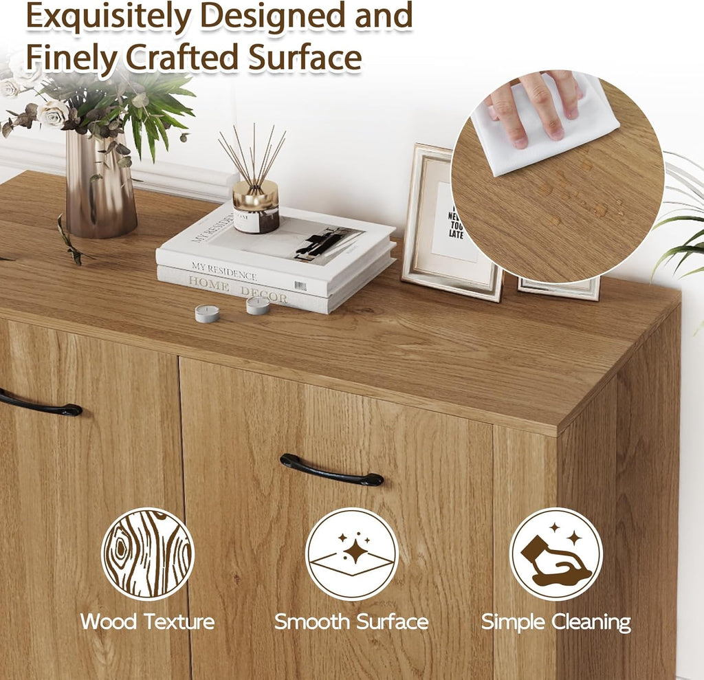 Giantex Modern Storage Cabinet, 38" Credenza with 2 Doors and 4 Cubic Shelves, Anti-Tipping Device, Sturdy Metal Hings, Wooden Sideboard Cabinet for Living Room, Kitchen, Entryway, Natural