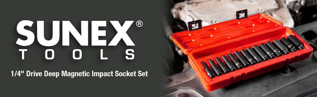 SUNEX TOOLS 1831, 1/4 Inch Drive Deep Magnetic Impact Socket Set, 14-Piece, Metric, 4mm - 15mm, Cr-Mo Alloy Steel, Heavy Duty Storage Case, Meets ANSI Standards