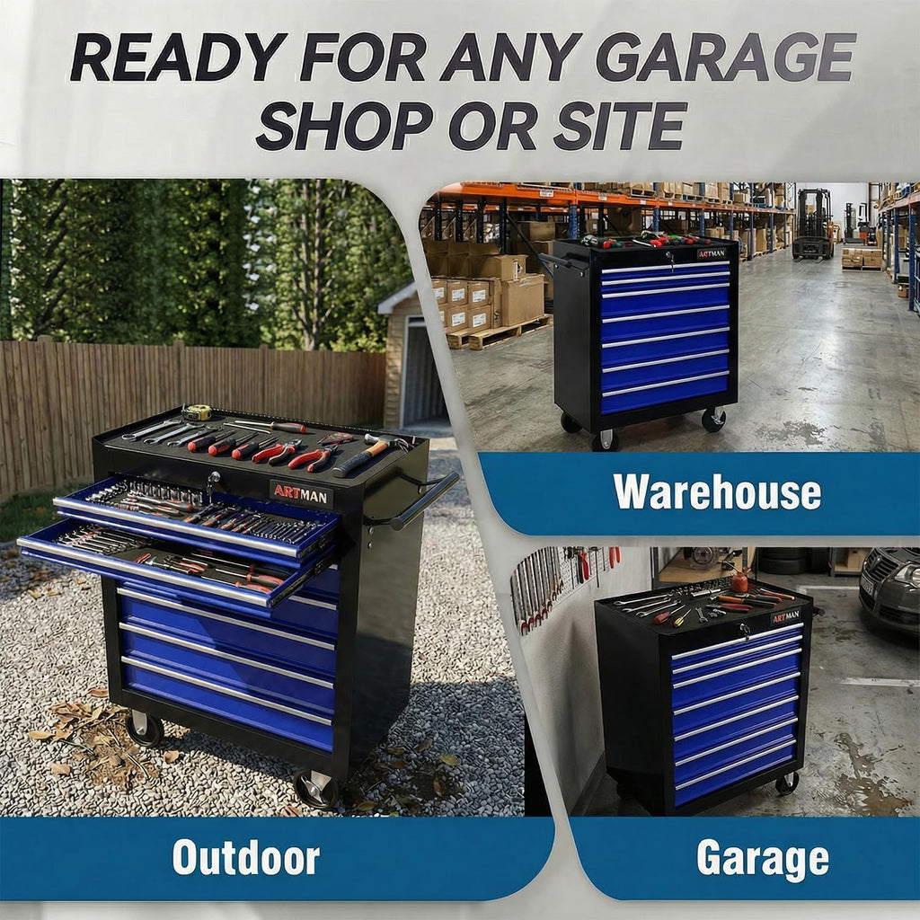 7 Drawers Tool Cart on Wheels,Multifunctional Rolling Tool Chest Tool Storage,Drawers Rolling Tool Trolley Organizer Tool Case for Garage,Warehouse,Workshop,Repair Shop (7 Drawers-Black&Blue)