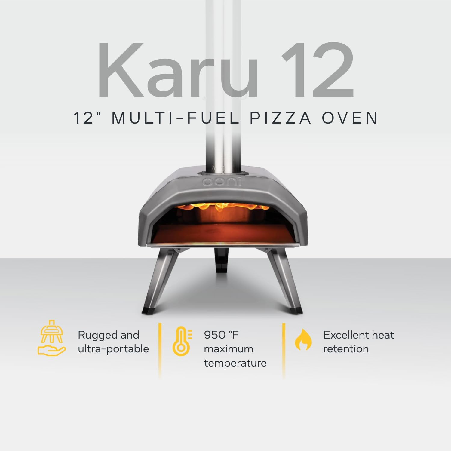 Ooni Karu 12 Multi-Fuel Outdoor Pizza Oven – Reaches 950°F and Cooks 12 Inch Pizzas and More in 60 Seconds - Portable Wood and Gas Grill with Pizza Stone  Dual Fuel Ooni Pizza Oven