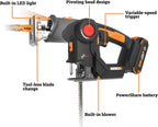 WORX Cordless Reciprocating Saw&Jigsaw, 20V ¾" 2-in-1 Saw, ¾" Stroke Length, 2-in-1 functions, 4 Blades for Different Materials, Compact&Lightweight Design, Battery and Charger Included, PowerShare
