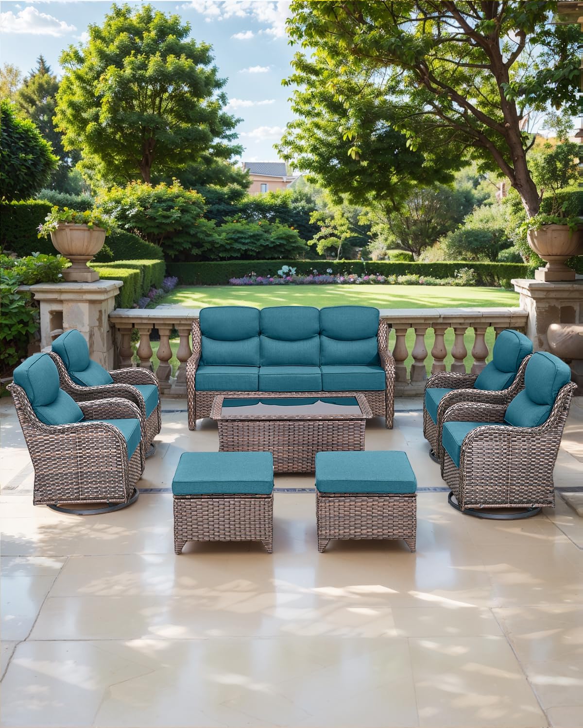 Luxury 24x24x6 Inch Smile Patio Cushions for Outdoor Furniture Set of 6 - Thick Back & Deep Seat Outside Chair Pillows for Rattan Metal Glider Loveseat Sectional Sofa - Peacock Blue
