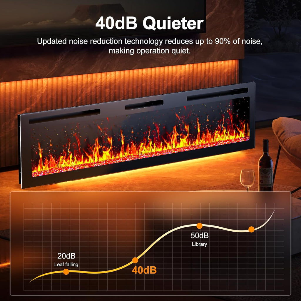 60Inch Electric Fireplace Wall Recessed/Wall Mounted with Adjustable Flame Color, Fireplace Heater with Remote Control, Linear Fireplace with 8 Timer, Touch Screen, 750/1500W (60")