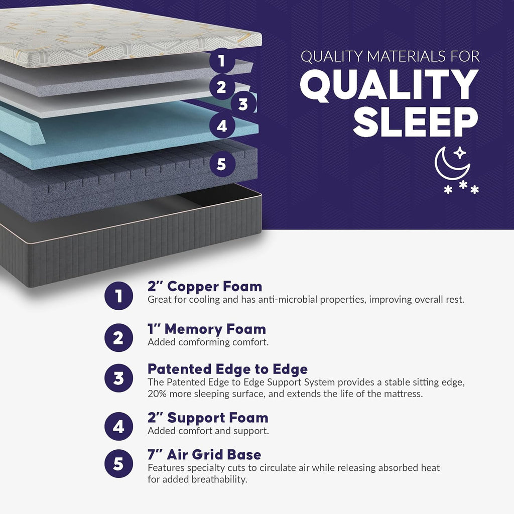 Blissful Nights - e4 Split Head Flex Top King Size Adjustable Bed Frame Set with 12" Copper Gel Infused Memory Foam Mattress Medium Firm, 120-Night Trial