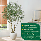 8.5FT Large Luxury Artificial Olive Tree, Extra Lush with White Planter, Stereoscopic Shape & 5 Minutes Easy Set-up, Tall Potted Olive with Thick Trunk and Lifelike Fruits for Home, Office, Restaurant