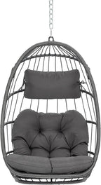 Yechen Hanging Egg Chair Outdoor Without Stand Indoor, Aluminum Foldable Swing Egg Chairs - Wicker Rattan Hammock Egg Porch Swing with UV Resistant Cushions for Bedroom Patio Balcony