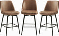 CHITA Swivel Bar Stools, 27.2" Counter Height Bar Stools Set of 3, FSC Certified Upholstered Modern Counter Stools, Metal Legs, Faux Leather, Saddle Brown