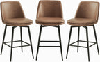 CHITA Swivel Bar Stools, 27.2" Counter Height Bar Stools Set of 3, FSC Certified Upholstered Modern Counter Stools, Metal Legs, Faux Leather, Saddle Brown