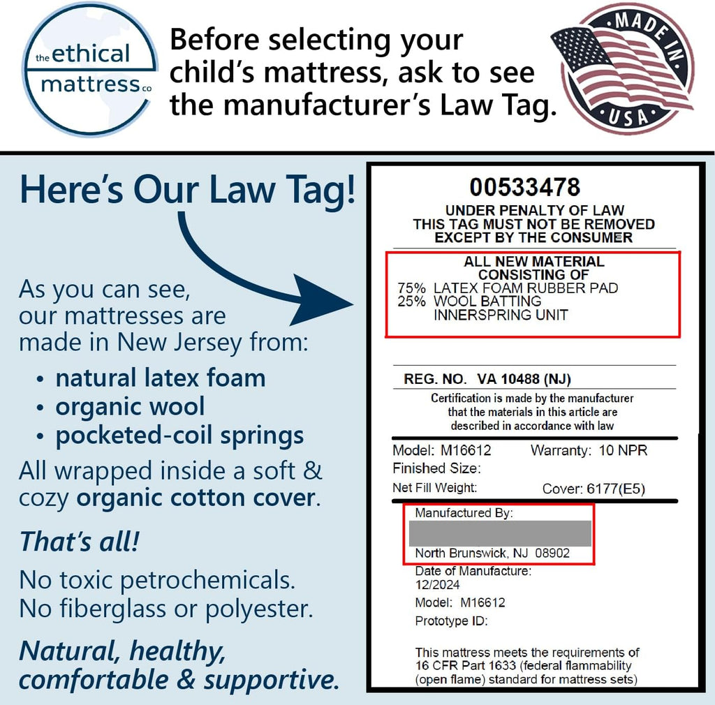 Ethical Mattress CO 6" Kid's Mattress, Toxin-Free, Made in The USA with Organic Cotton, Wool, Latex & Pocketed Coils (Bed-in-a-Box); Perfect for bunk beds, trundles & Platform beds - Twin Size