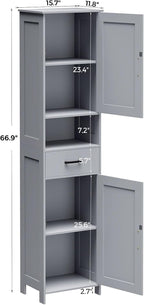 Homhedy 67" H Tall Bathroom Storage Cabinet with 2 Barn Doors and 1 Drawer, Narrow Storage Unit, Adjustable Shelves, Floor Cabinet for Bathroom, Living Room, Entryway, Kitchen, Gray, (15.7" W)