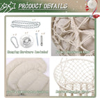 Hammock Chair with Cushion, Handmade Macrame Swing Chair with Hanging Hardware Kits, Bohemian Style Cotton Rope Hanging Chair for Bedroom Indoor Outdoor, Beige