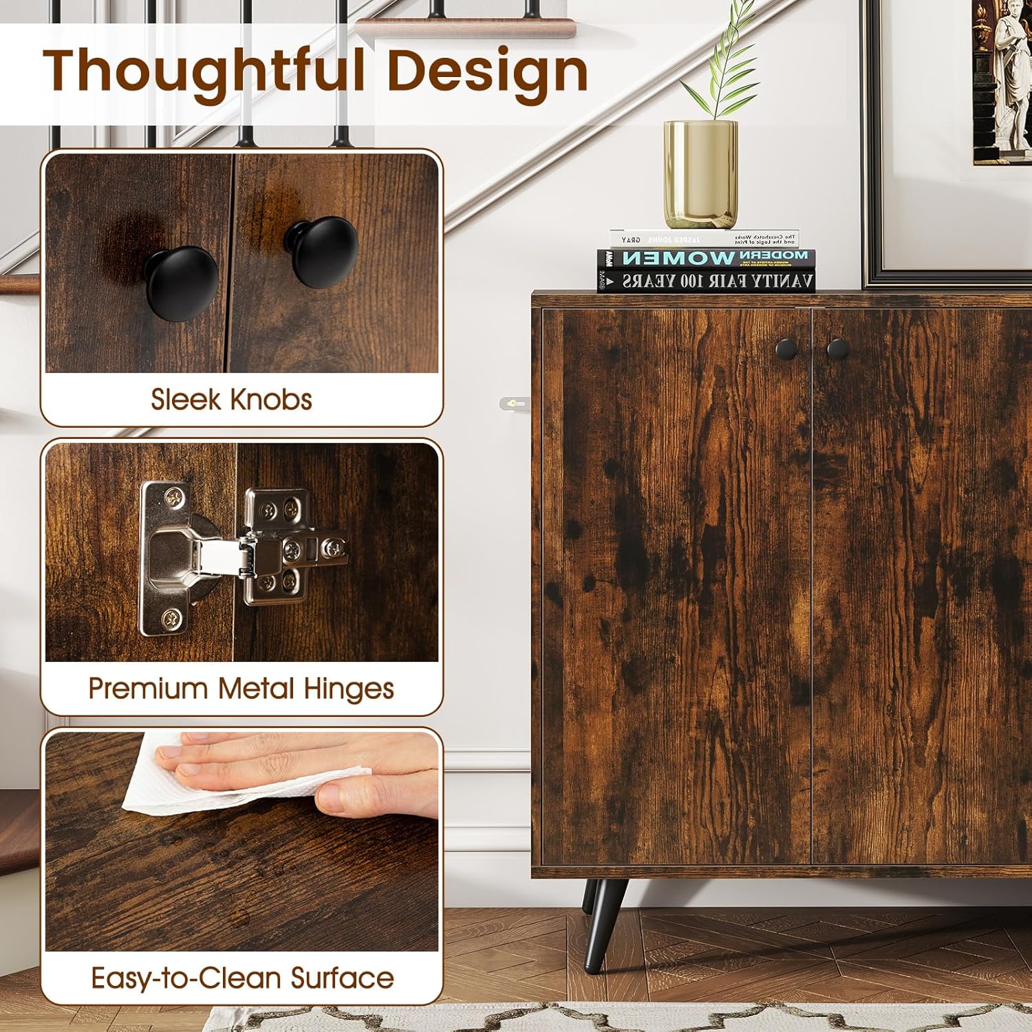 Giantex Sideboard Buffet Cabinet, 50’’ Accent Kitchen Storage Cabinet with 4-Door & 5-Position Adjustable Shelves, Modern Sideboard with 5 Legs, Buffet Table for Coffee Bar, Living Room, Rustic Brown