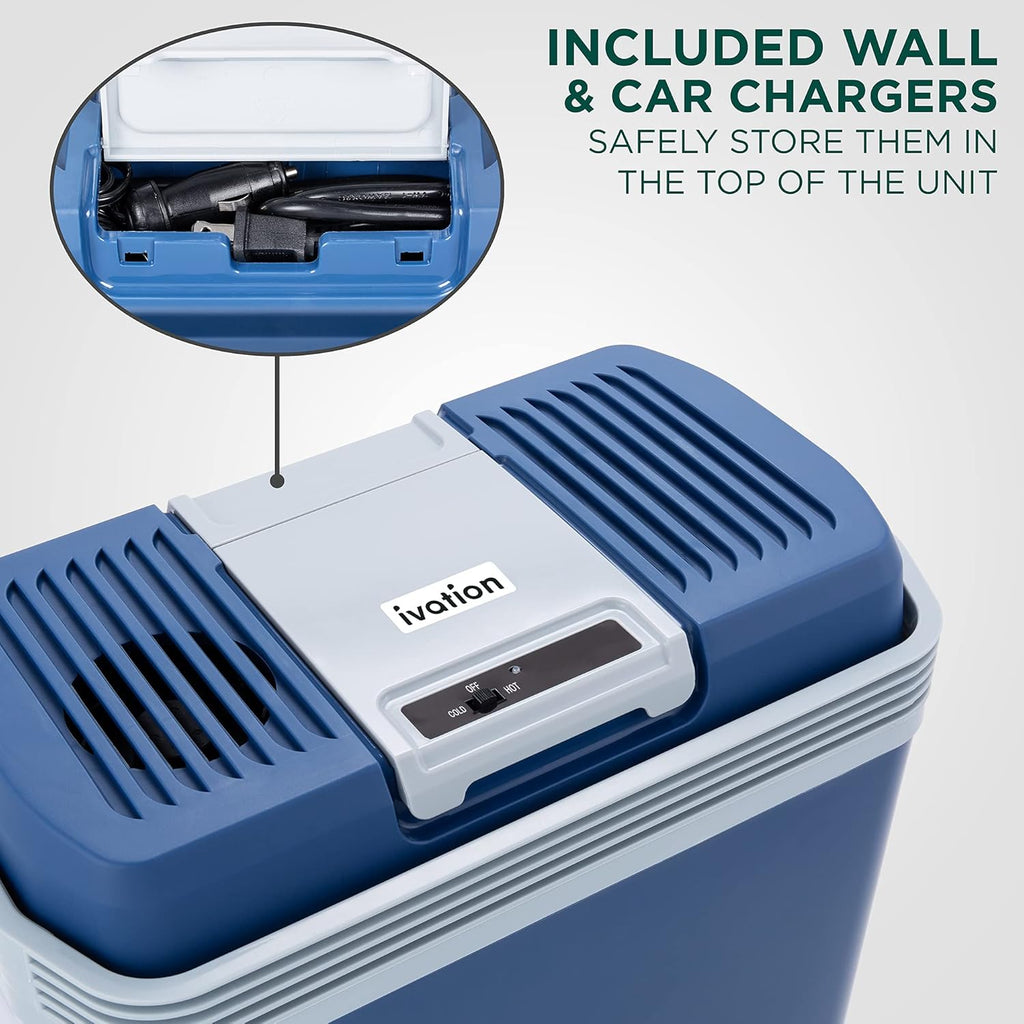 Ivation Electric Cooler & Warmer with Handle | 24 L Portable Thermoelectric Fridge for Vehicles & Trucks| 110V AC Home Power Cord & 12V Car Adapter for Camping, Travel & Picnics