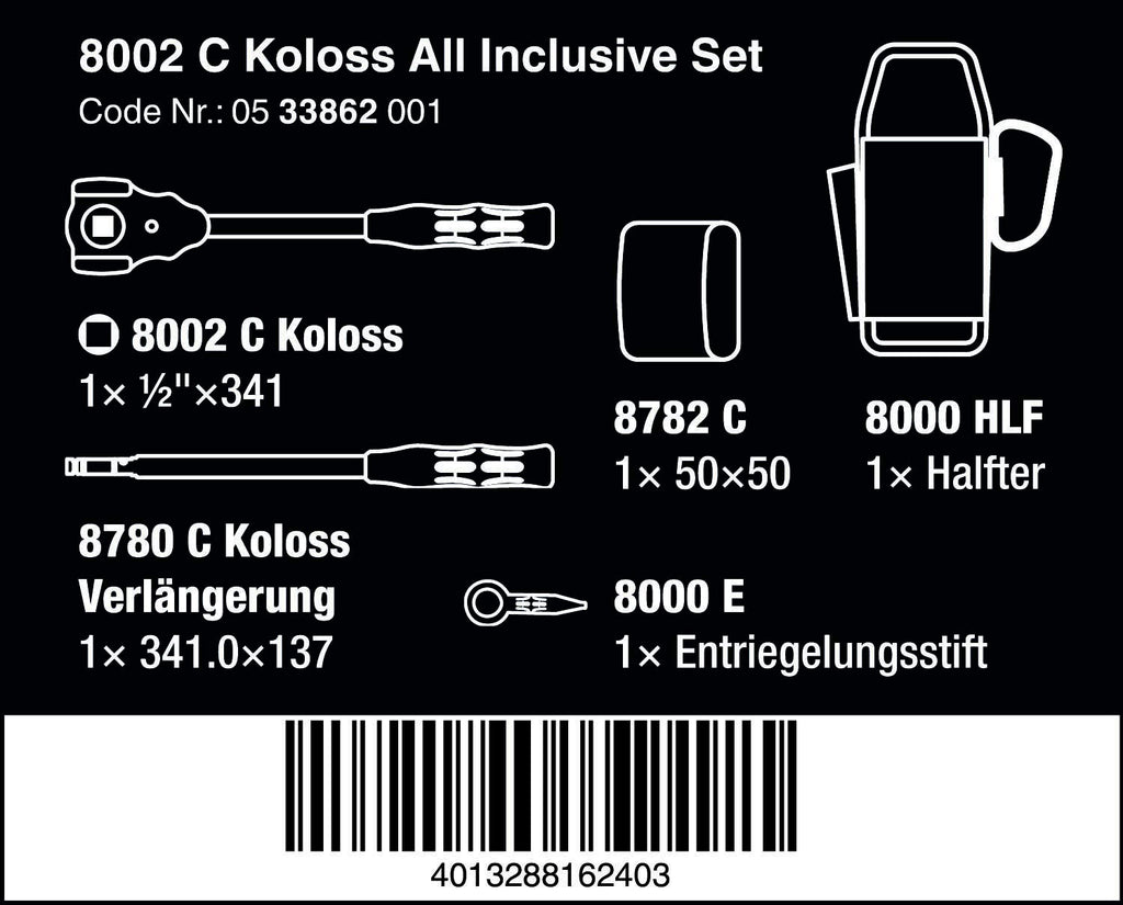 WERA 05133862001 8002 C Koloss All Inclusive Set with 1/2" Drive, 5 Pieces