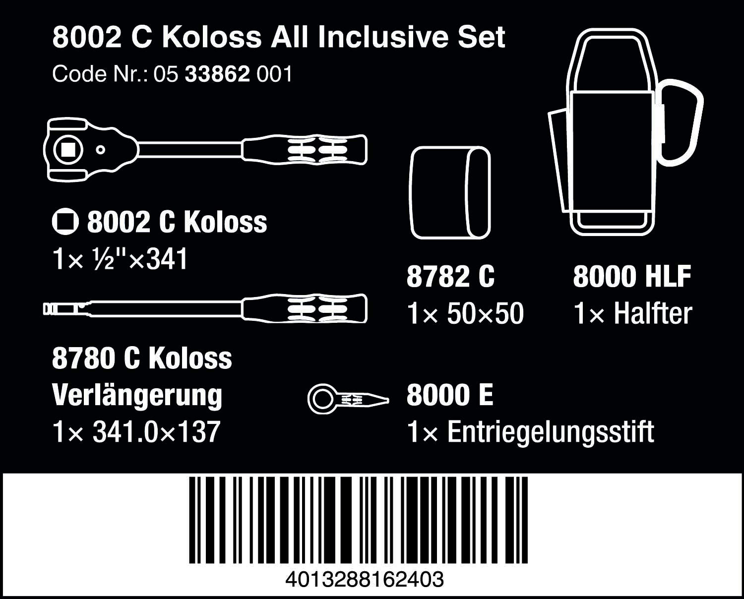 WERA 05133862001 8002 C Koloss All Inclusive Set with 1/2" Drive, 5 Pieces