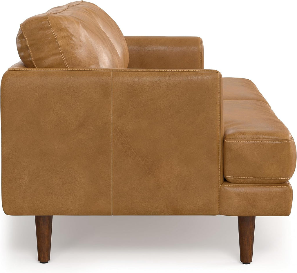SIMPLIHOME Livingston Sofa - 76 inch Wide Top Grain Genuine Leather Sofa in Sienna, Mid-Century Modern Loveseat for Living Room with Removable Feather-Wrapped Cushions and Solid Wood Frame