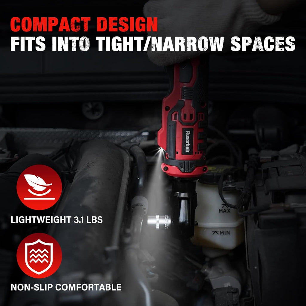 20V Cordless Ratchet Wrench 3/8" Set, 88 Ft-lbs(120N.m), 500 RPM, Electric Ratchet Wrench with 2PCS 2000mAh Batteries, Variable Speed, LED Light, 5 Sockets, 1/2" Adapter, 3" Extension Bar