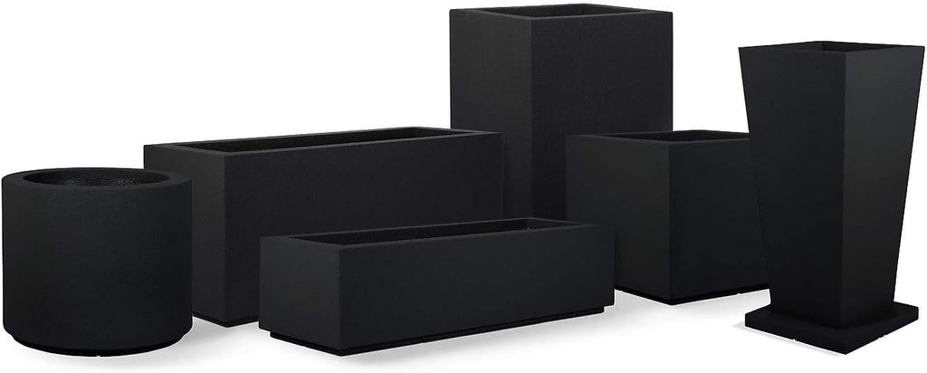 PolyStone Monterray Square Outdoor Planter  23" L x 23" W x 19" H – Lightweight Modern Garden & Patio Planter  Weather Resistant Indoor/Outdoor Décor  Black