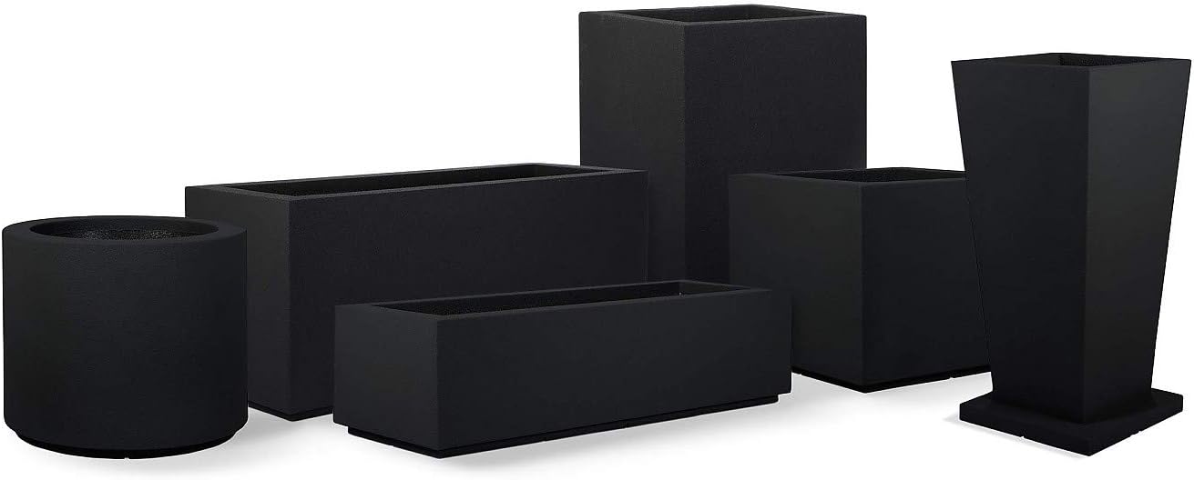 PolyStone Monterray Square Outdoor Planter  23" L x 23" W x 19" H – Lightweight Modern Garden & Patio Planter  Weather Resistant Indoor/Outdoor Décor  Black