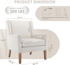 COLAMY Modern Wingback Living Room Chair, Upholstered Fabric Accent Armchair, Single Sofa Chair with Lounge Seat and Wood Legs for Office/Bedroom/Reading Spaces, Beige