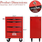 Rolling Metal Tool Chest with 4 Drawers, 20" 4-Drawer Tool Chest Cabinet with Ball Bearing Drawer Slides, Steel Tool Storage Box Organizer -Red