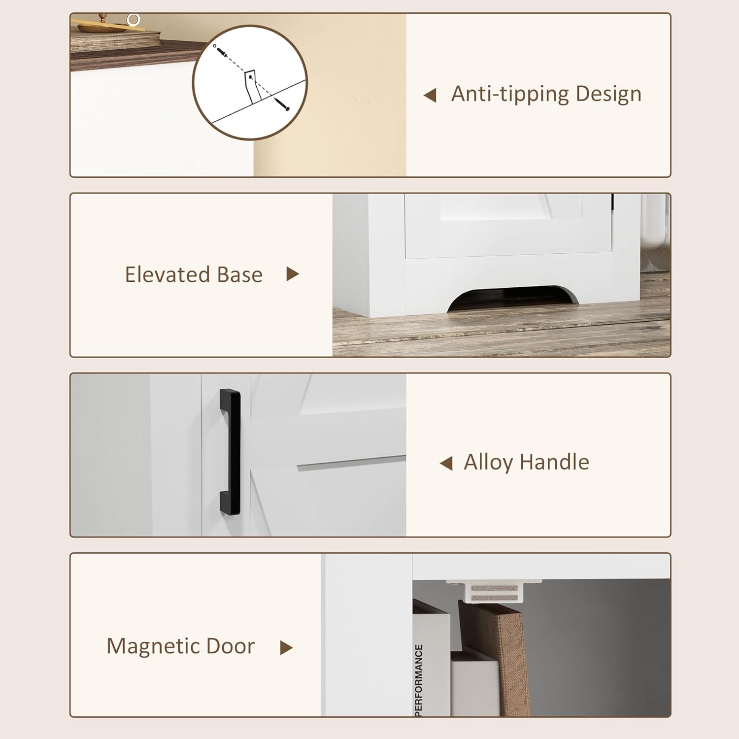HOMCOM Farmhouse Storage Cabinet with Adjustable Shelf, Single Barn Door Small Bathroom Storage Cabinet for Living Room, Floor Pantry Cabinet, White