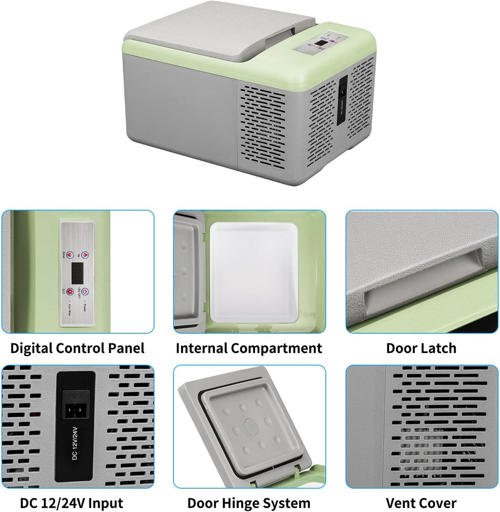 Alpicool C9PT Mini Portable Freezer, 12 Volt Car Refrigerator, 10 Quart Fast Cooling, with 12/24V DC and 100-240V AC for Outdoor, Camping, RV, Truck, Boat