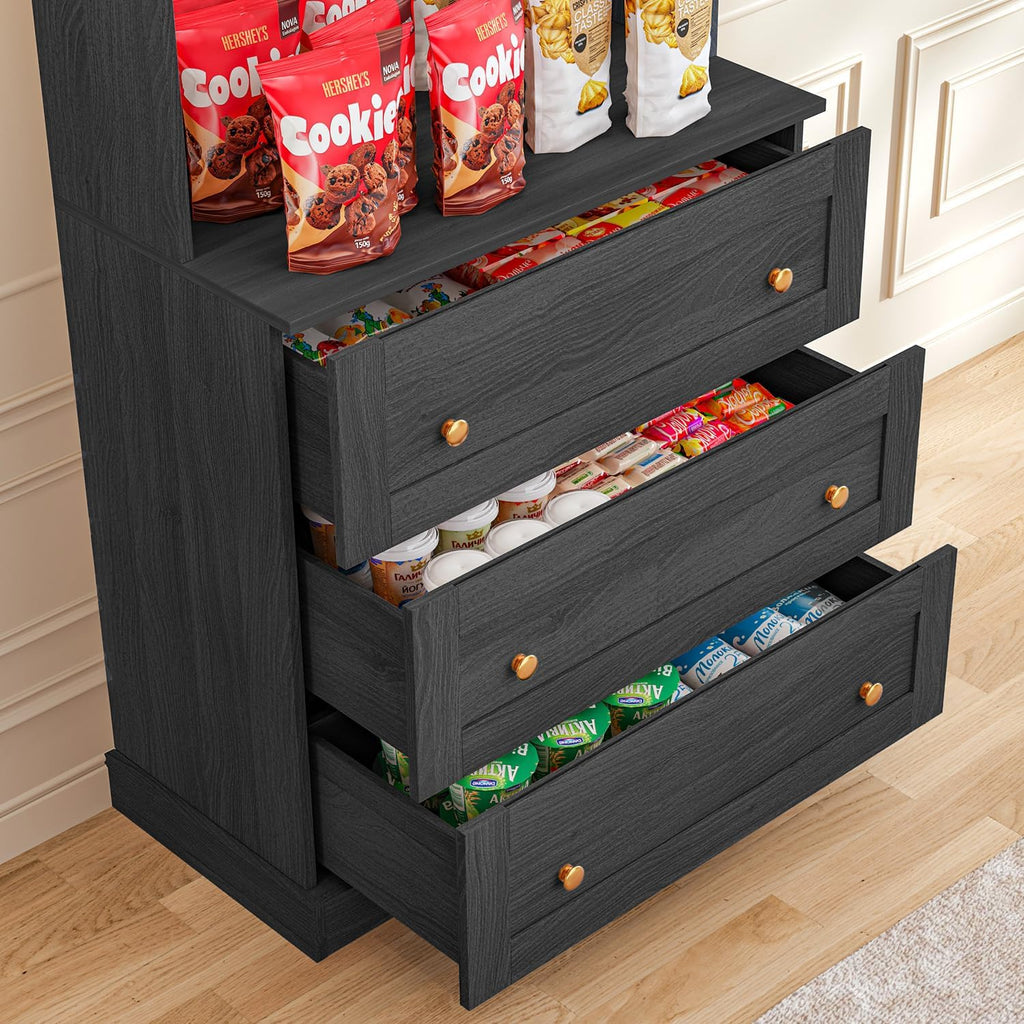 71" Tall Farmhouse Kitchen Pantry, Large Storage Cabinet with Drawers, Freestanding Coffee Bar Hutch with Microwave Stand, Adjustable Shelves for Kitchen, Living Room, Black 4 Pcs