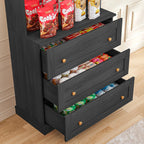 71" Tall Farmhouse Kitchen Pantry, Large Storage Cabinet with Drawers, Freestanding Coffee Bar Hutch with Microwave Stand, Adjustable Shelves for Kitchen, Living Room, Black 4 Pcs