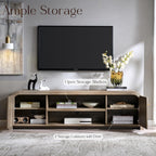 T4TREAM 70" Modern Fluted TV Stand, Long TV Table Entertainment Center with Storage, Media Console for Living Room with Door and Adjustable Shelves (Alder Grey)