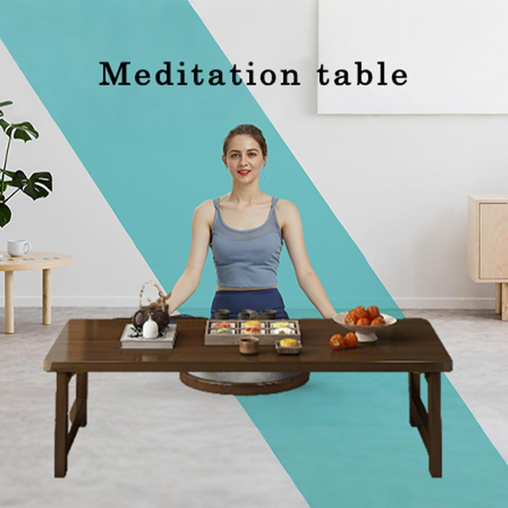 Japanese Folding Table Bamboo Japanese Floor Table Portable Solid Wood Folding Coffee Table,No Assembly Japanese Coffee Table for Sitting on The Floor,Easy Storage