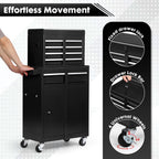 Dawmilon 5-Drawer Rolling Tool Chest, Detachable Top Tool Box, Lockable Metal Tool Cabinet with Wheels, Adjustable Shelf and Liner for Garage Workshop Storage, Black