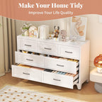 7-Drawer Dresser for Bedroom, 52" Wide White Steel Chest of Drawers with Anti-Tipping Design, Odor-Free Easy to Clean Storage Organizer for Living Room, Entryway, Hallway, Home Office