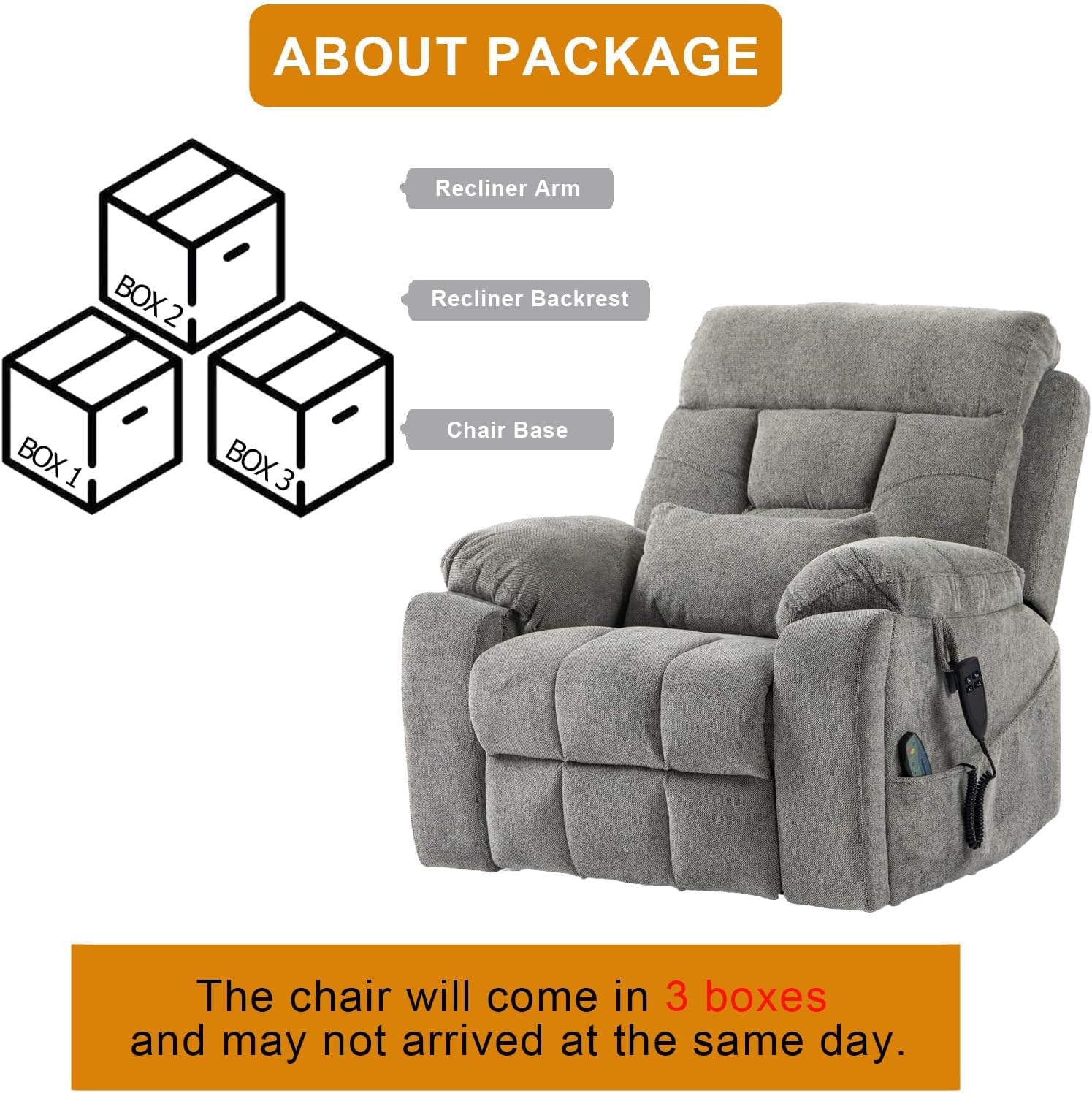Power Lift Chair Lay Flat Recliner Dual Motor Recliner Chair with Massage Heat for Adults,Up to 400 LBS Recliners with 2 Remote Controls and 2 Cup Holders