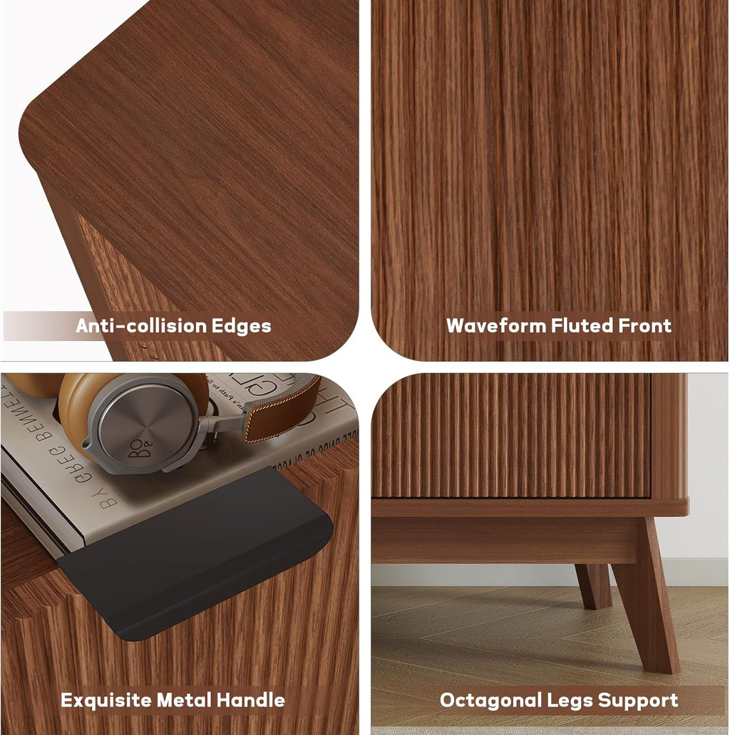 Fluted Dresser for Bedroom,49.6'' Modern Wooden Walnut Dresser with 6 Drawers, Bedroom Dressers, Natural Wood Chest of Drawers for Living Room, Hallway (Walnut)