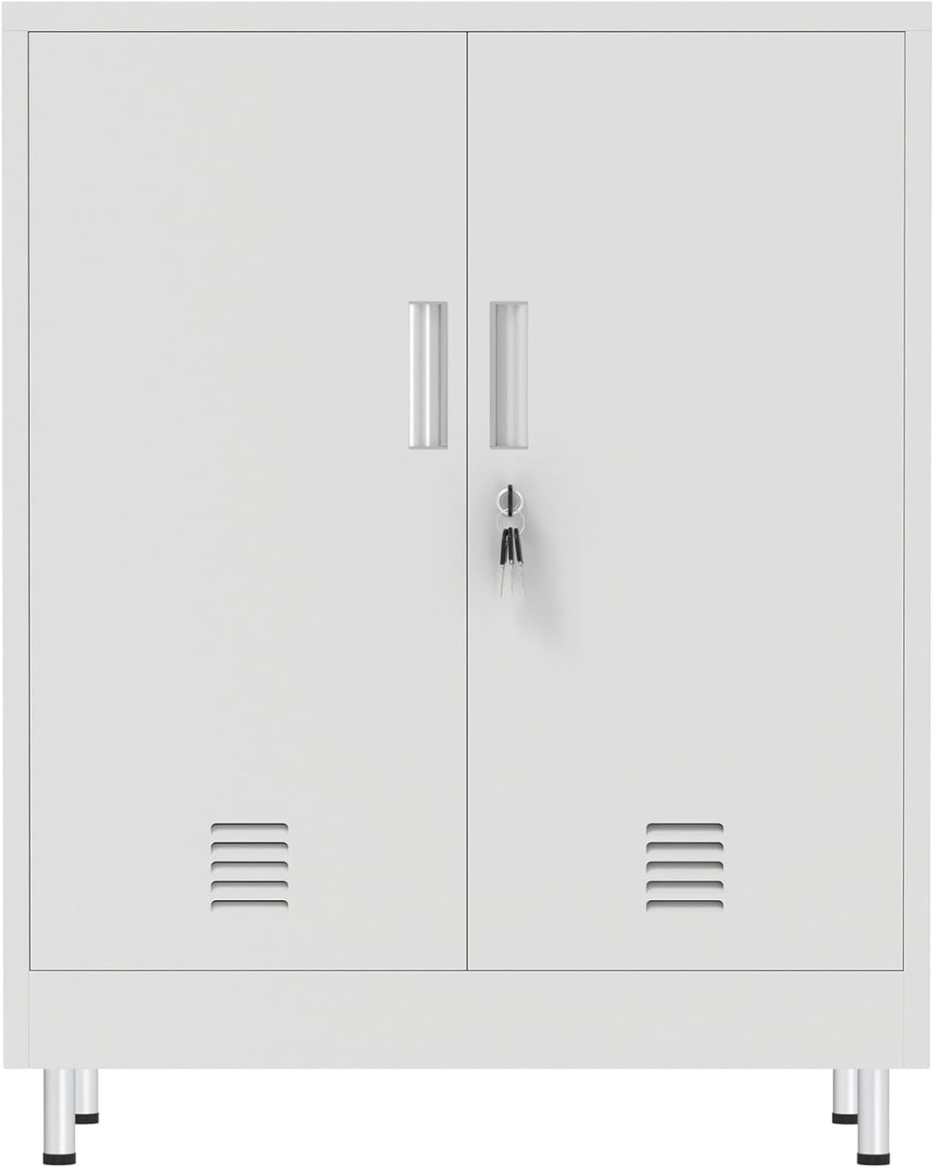 JINGUR Metal Storage Cabinet with Locking Doors and 2 Adjustable Shelves, Lockable Storage Cabinet for Home Office Garage Pantry Living Room (White)