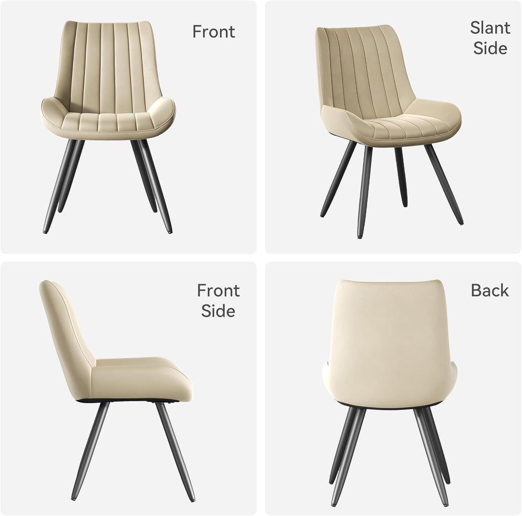 Mid Century Modern Dining Chairs Set of 4, Soft Cushion Upholstered Fabric Kitchen Chairs, Dark Beige