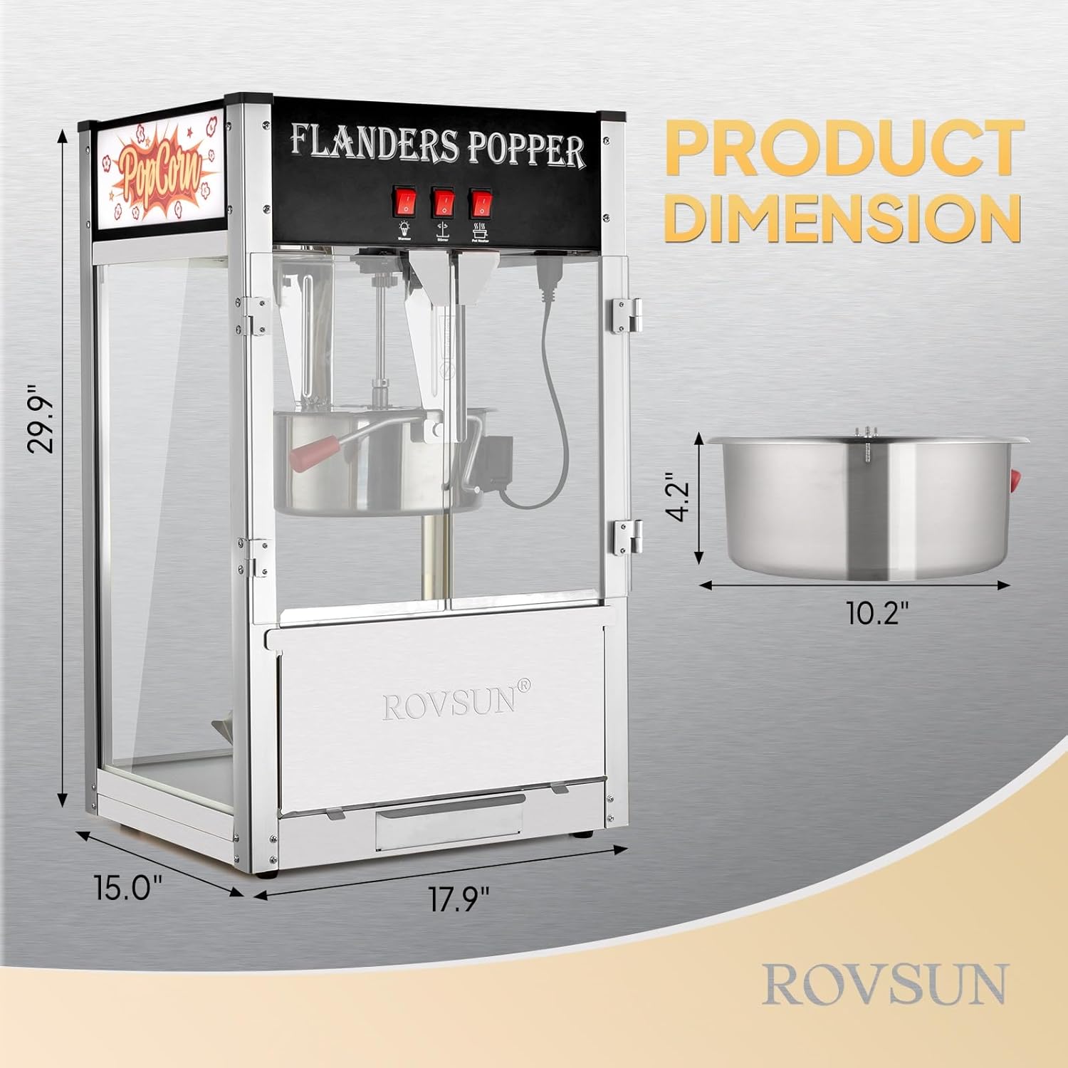 ROVSUN Commercial Popcorn Machine Movie Theater Style with 12 Ounce Kettle Makes Up to 80 Cups, Countertop Popcorn Maker Machine w/Stainless Steel Scoop, Oil Spoon & 3 Popcorn Cups, ETL Certified