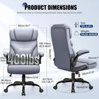 Primy Office Chair, Ergonomic Leather Desk Chair with Flip-up Armrests, Big and Tall High Back Executive Computer & Gaming Chair with Footrest, Comfy Padded, Rocking Function and Lumbar Support(Gray)